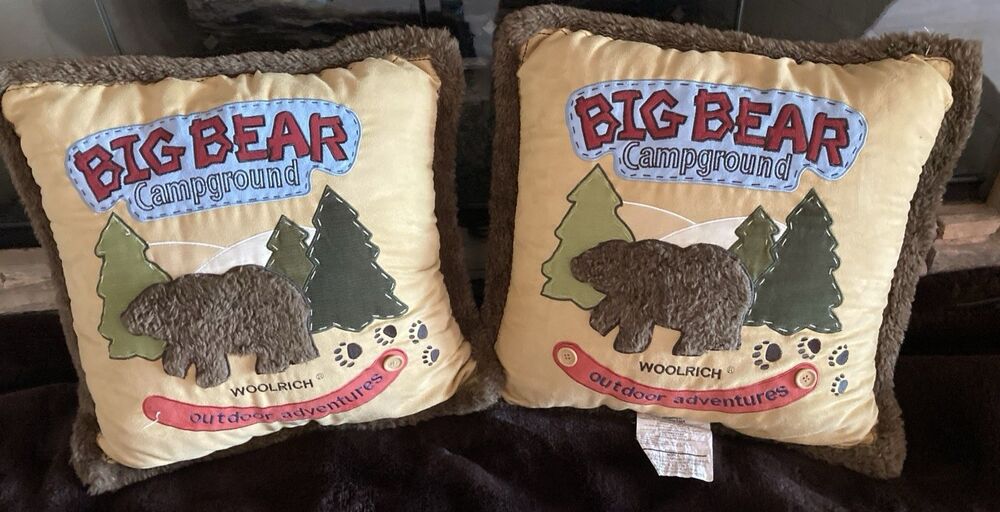 WOOLRICH Big Bear Campground Pillow 17" Rustic Cabin Chic Style Missing 1 Button